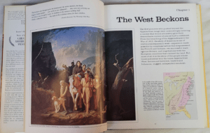 Image of one of the pieces featuring Daniel Boone entitled the West Beckons