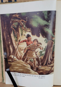 Full color illustration of Daniel Boone as a youth and a Native American