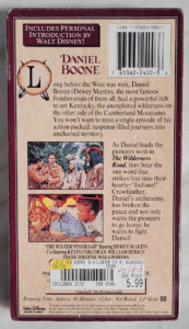 Daniel Boone Volume Three The Wilderness Road VHS - Back View