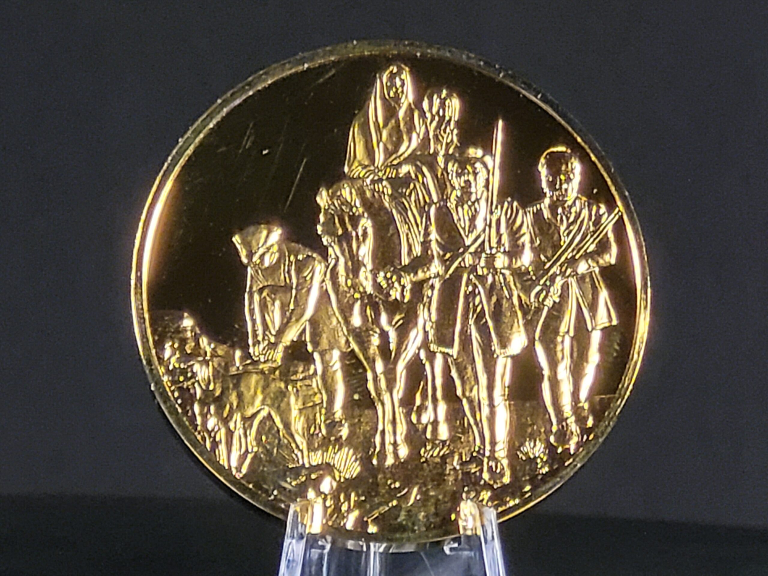 Front of The Greatest Art of The American West- The Emigration of Daniel Boone 1851 24k Gold PlatedCoin