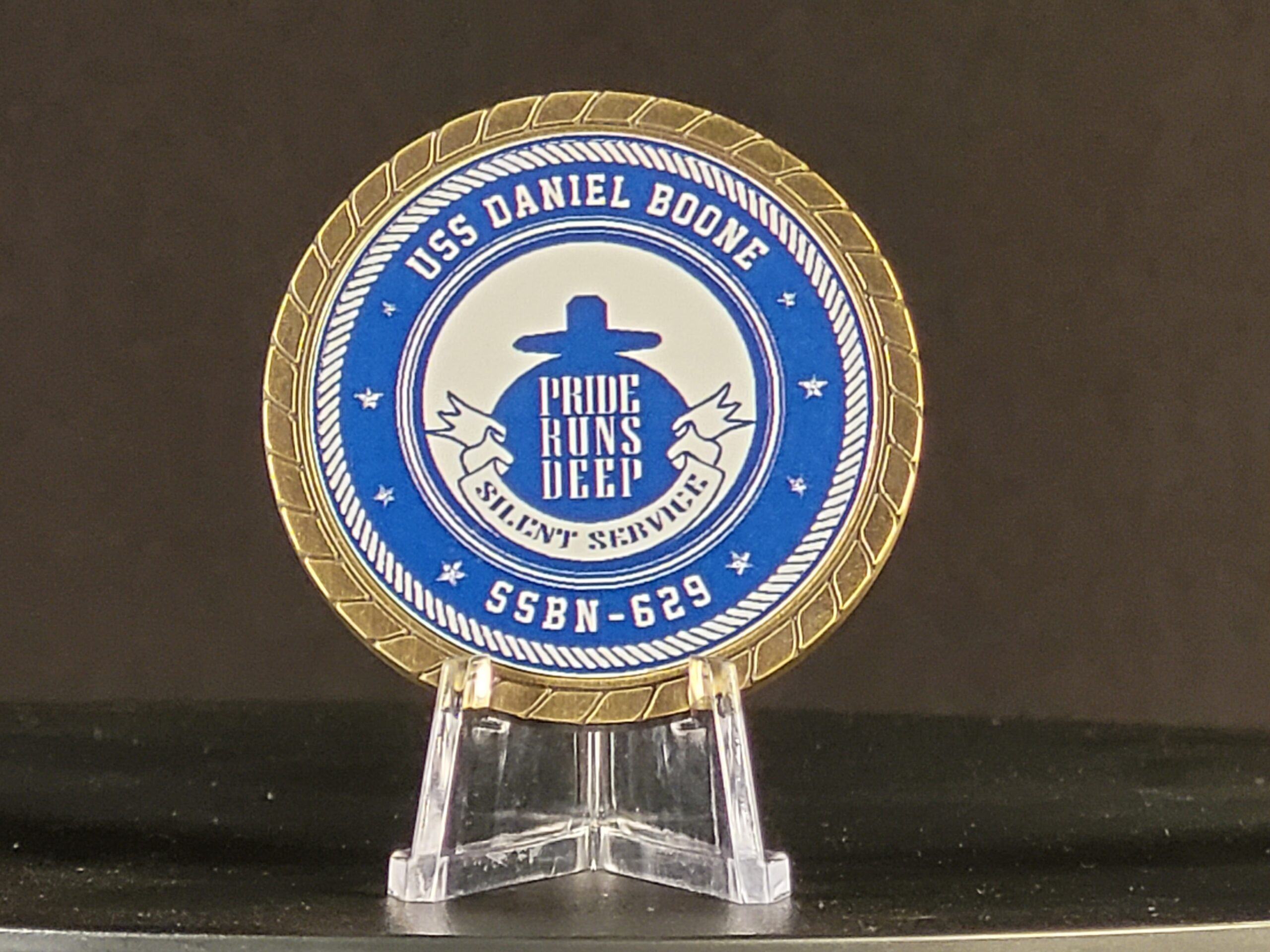 Front of USS Daniel Boone Challenge Coin